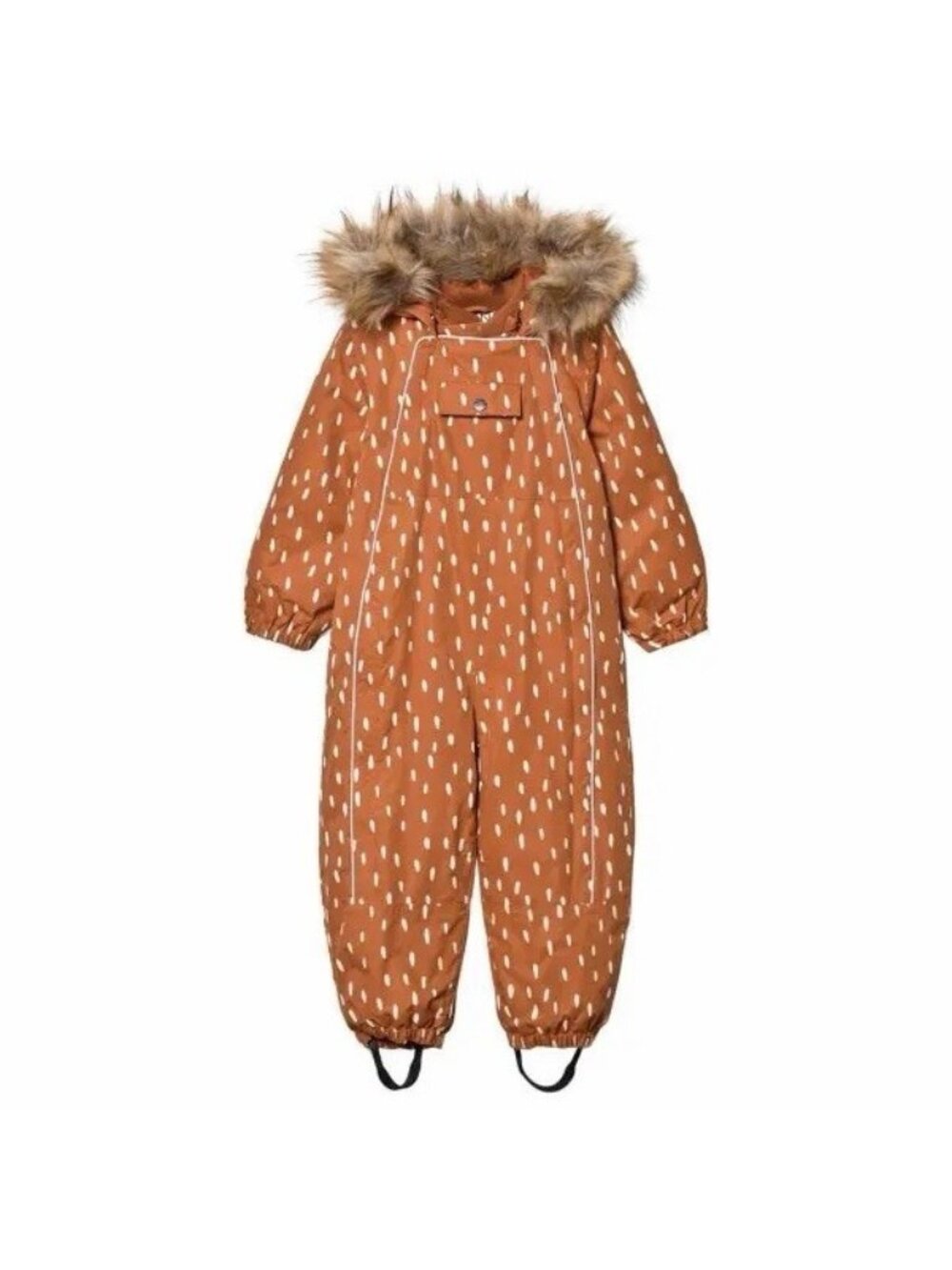 Kids Snow Suit 12M KULING 80cm Boys Girls Burnt Orange Zip Up Fur Hoodie